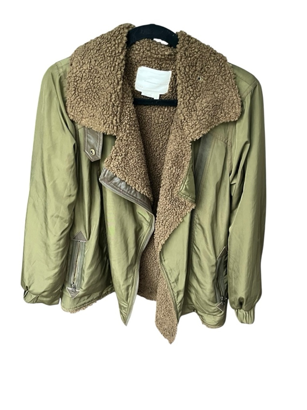 Anthropologie Sherpa Lined Utility Jacket Olive Cozy Military Small Lightweight